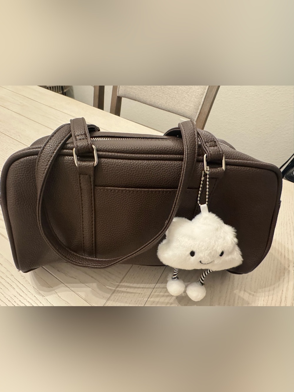 Classic Brown Women's Shoulder Bag with bag charm